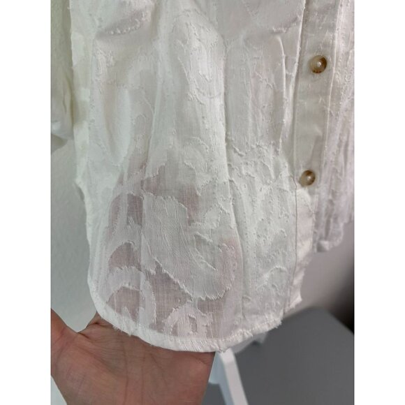 Maeve Anthropology women's 4 white long sleeve burnout button down cotton blouse - Picture 3 of 9